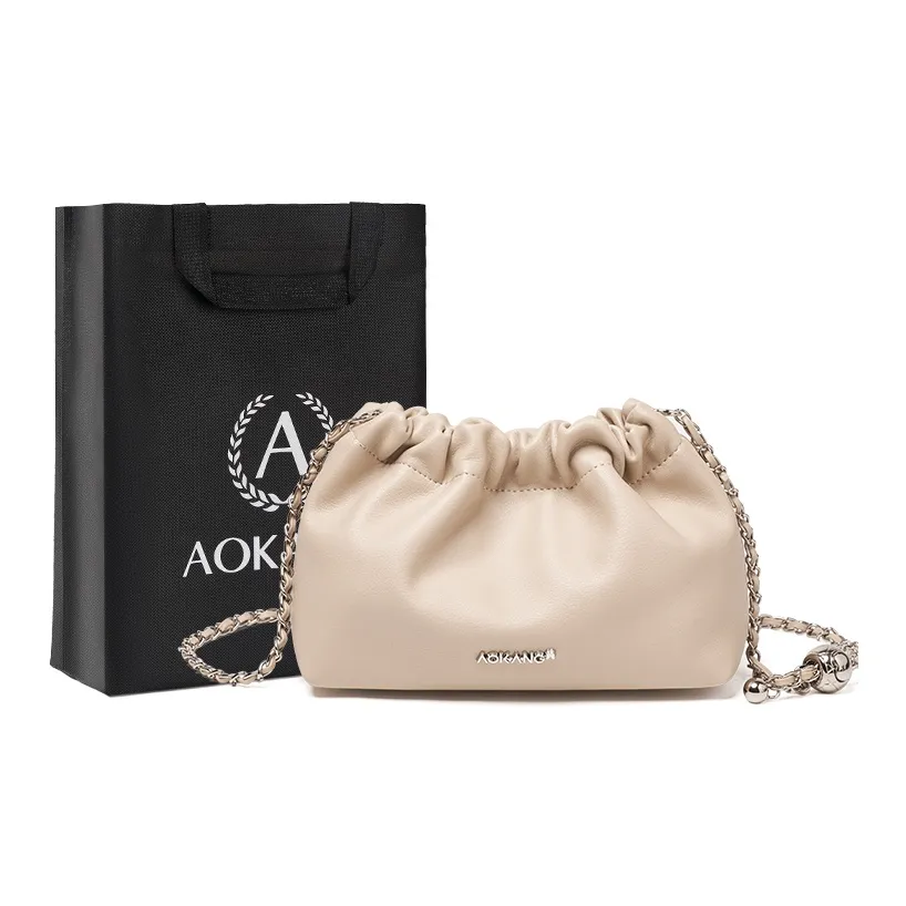 AOKANG Коровья кожа Сумка через плечо Маленькая Женская Кремовый Абрикос Цвет печенья Классический черный