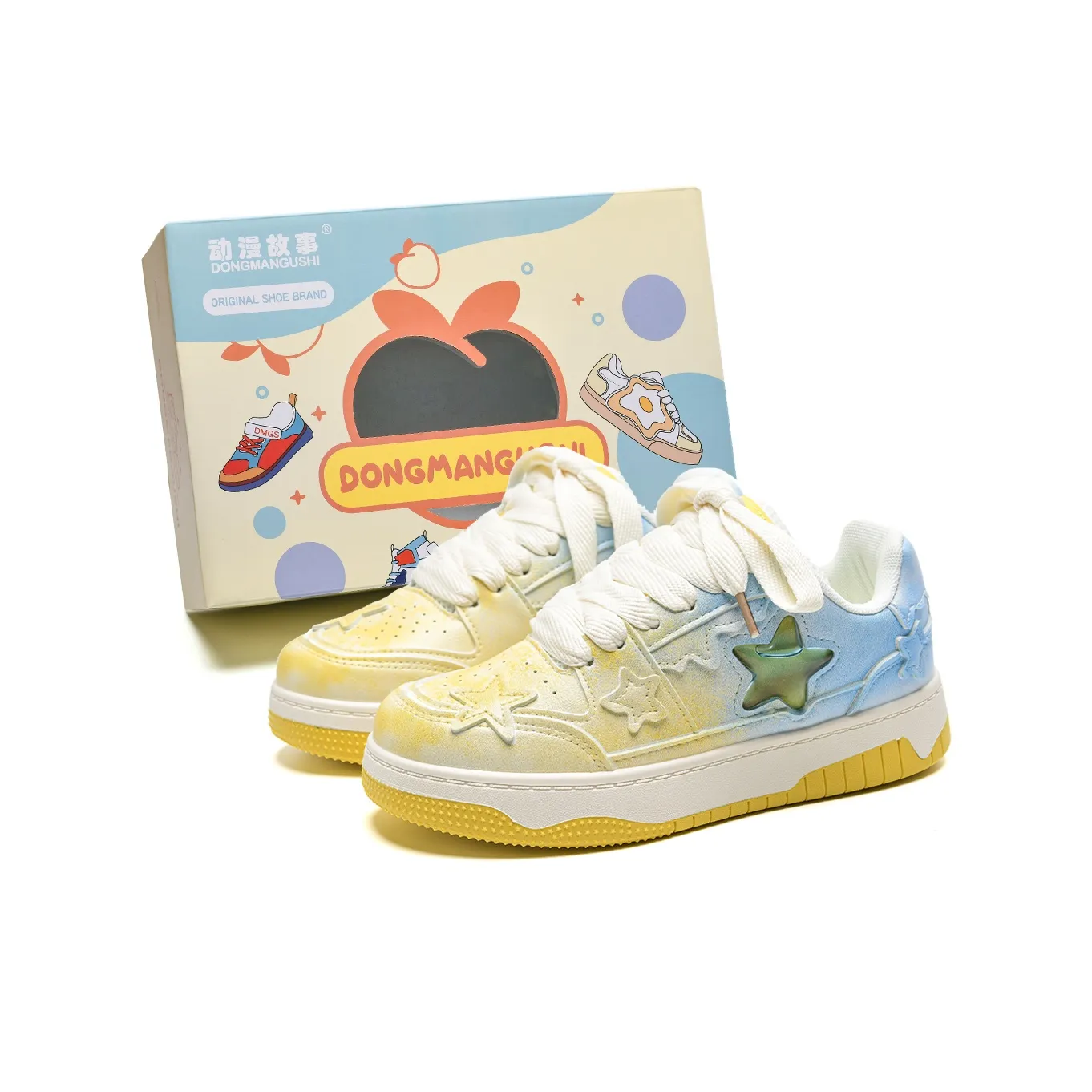 Anime story Casual Shoes Women's Low Top Time Space Gray/Glass Yellow/Emerald Green/Gray Green/Cream Yellow/Cream Blue/Prussian Blue