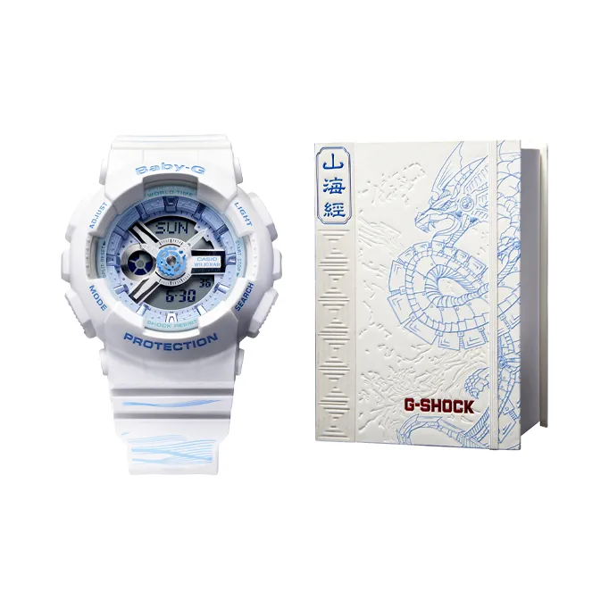 CASIO Малыш G Shanhaijing Series Tide BEAST Кварцевый механизм Смольный ремешок Часы Женские с синим циферблатом