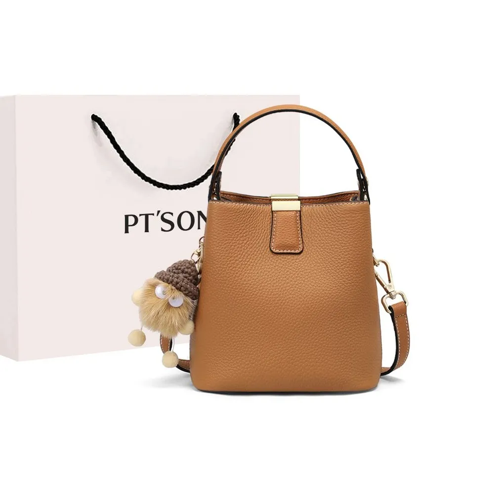 PT'SON Коровья кожа с синтетической кожей ведрообразная сумка сумка через плечо сумка через плечо обычная женская цвет печенья