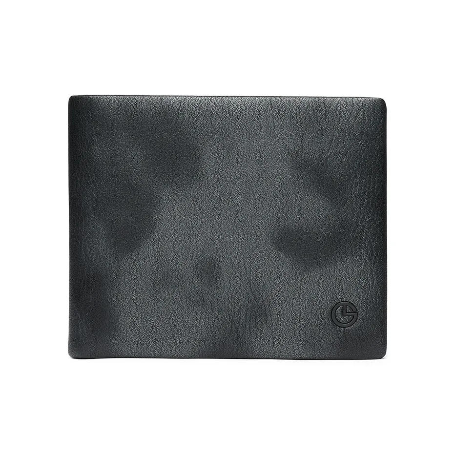 GOLDLION Top Grain Cow Leather Short Wallets Men's Black