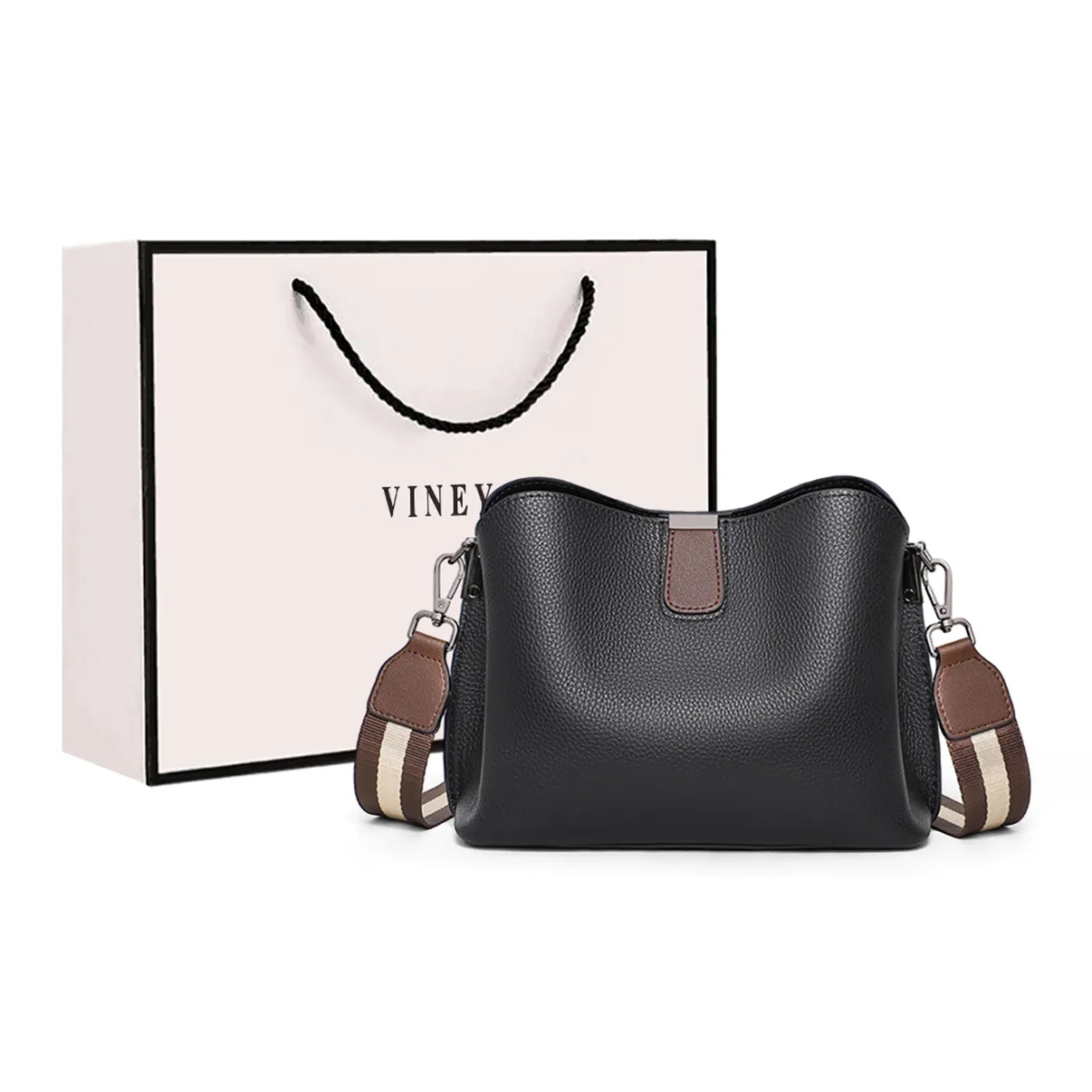 VINEY Сумка через плечо из коровьей кожи ведрообразная сумка стандартная женская черная