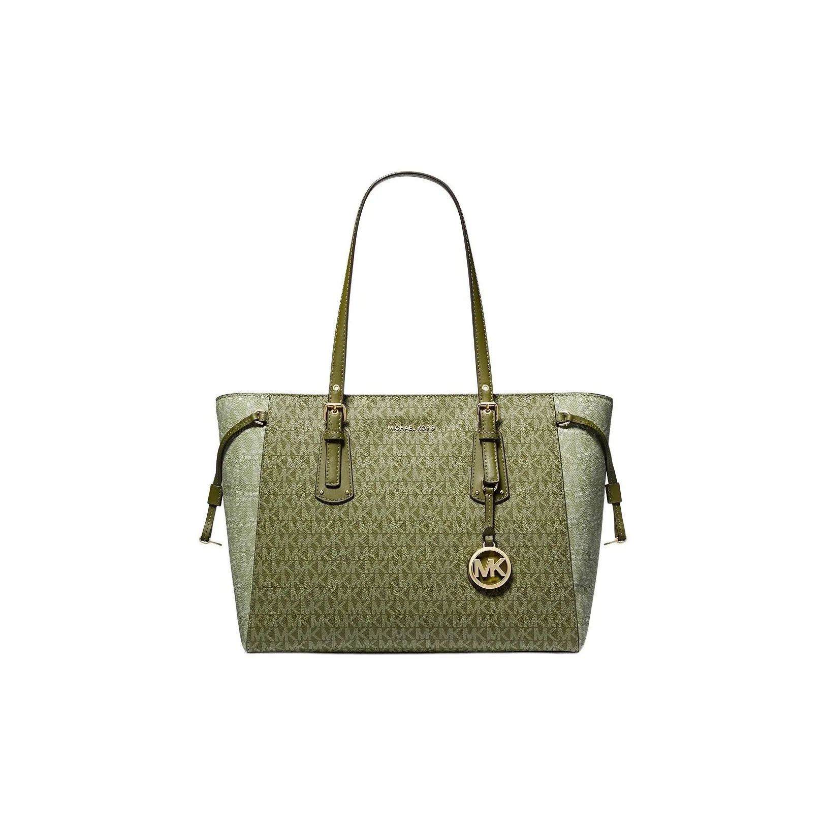 MICHAEL KORS Voyager Coated Canvas Tote Bag, Shopping Bag, Shoulder Bag, Handbag Medium Size Women's Olive Green