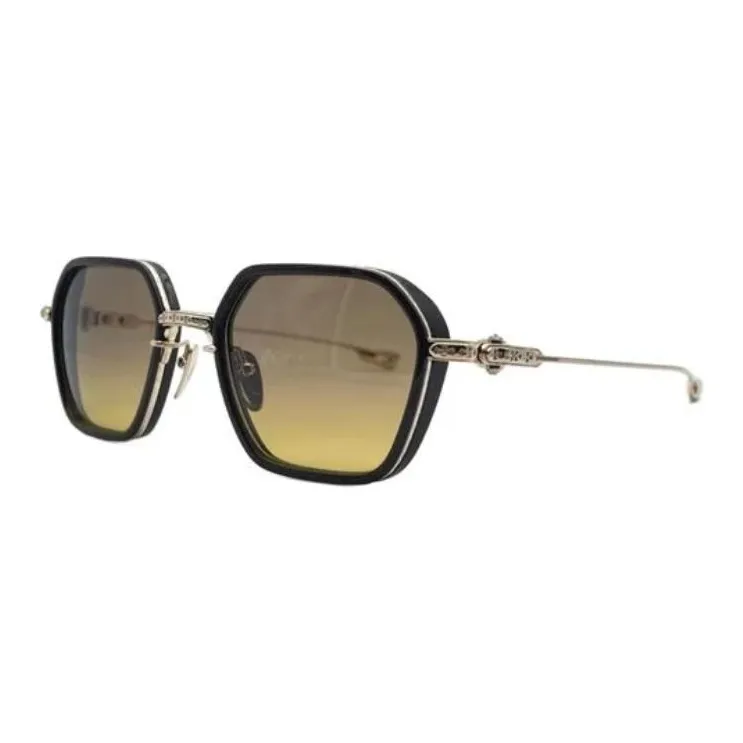 Chrome Hearts 925 Sterling Silver Titanium Gold Plated Irregular Shape Sunglasses Men's Brown