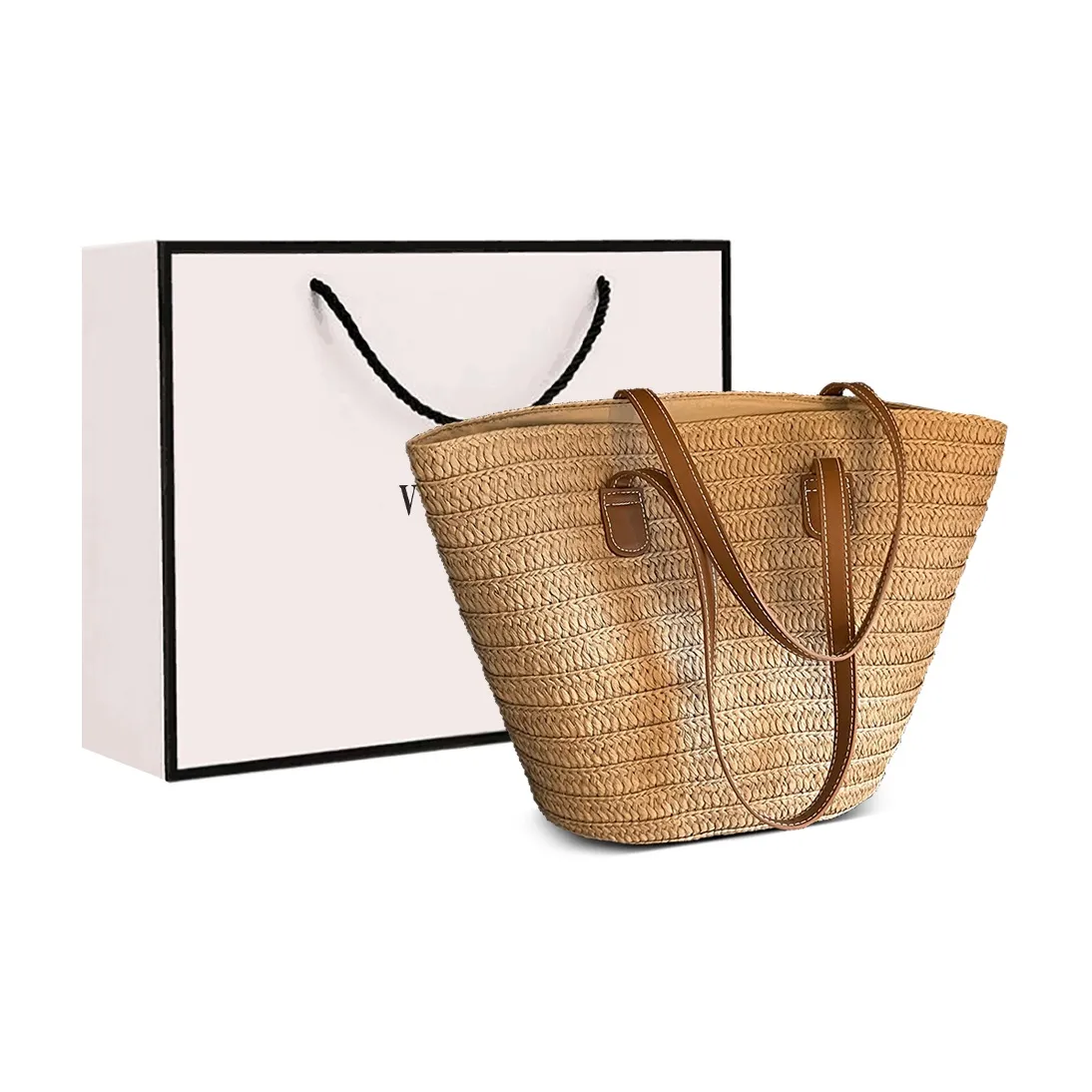 VINEY Fabric Straw Bag, Handbag, Tote Bag, Shopping Bag, One Shoulder Bag Tubas Women's Khaki