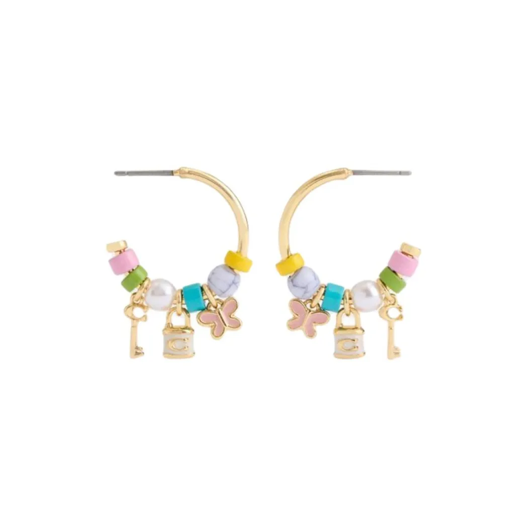COACH Brass Plated, Plastic, Glass, Enamel, Cubic Zircon Earrings Women's Gold