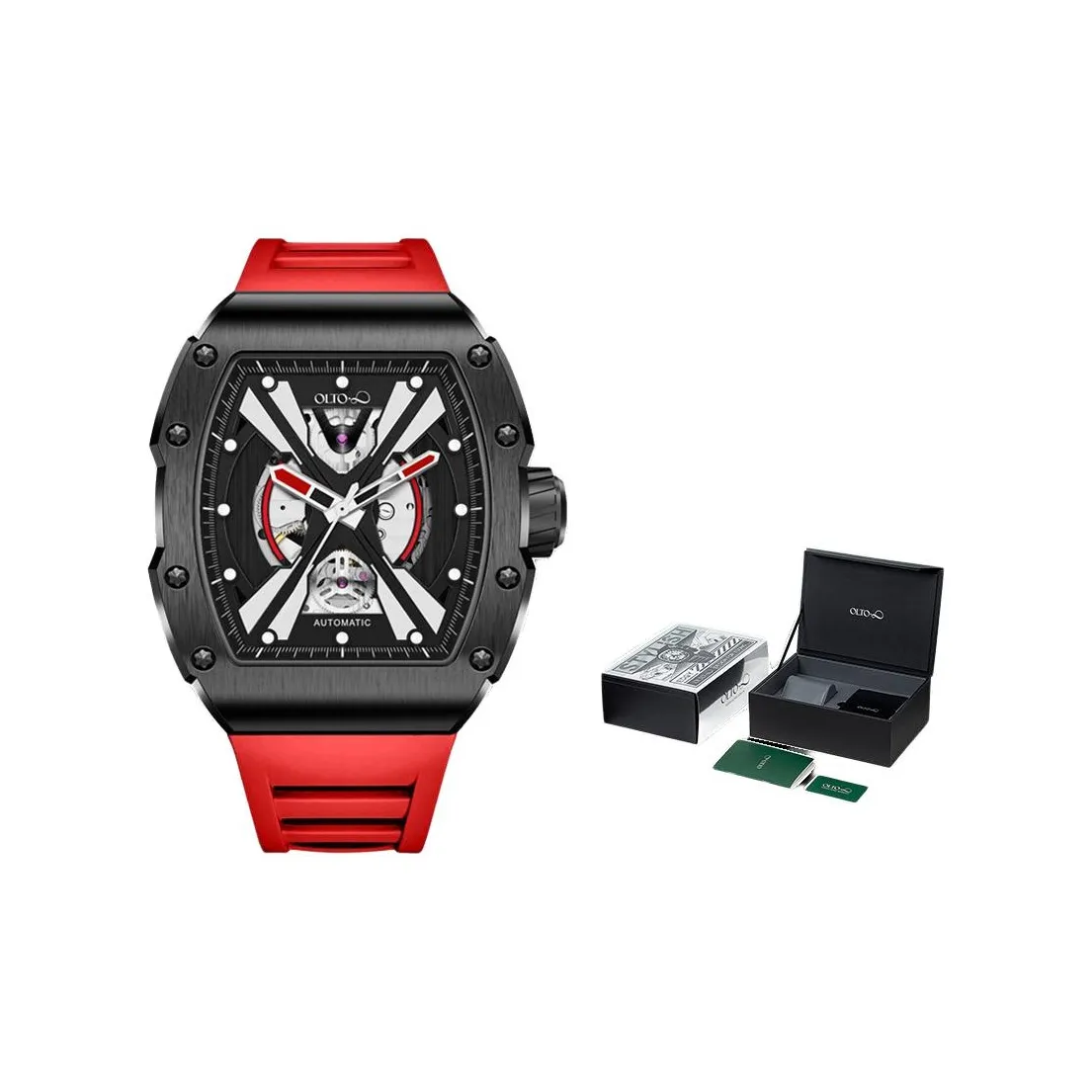 OLTO·8 Explorer Collection Мужские часы Автоматический механический механизм Силиконовый ремешок Черный циферблат