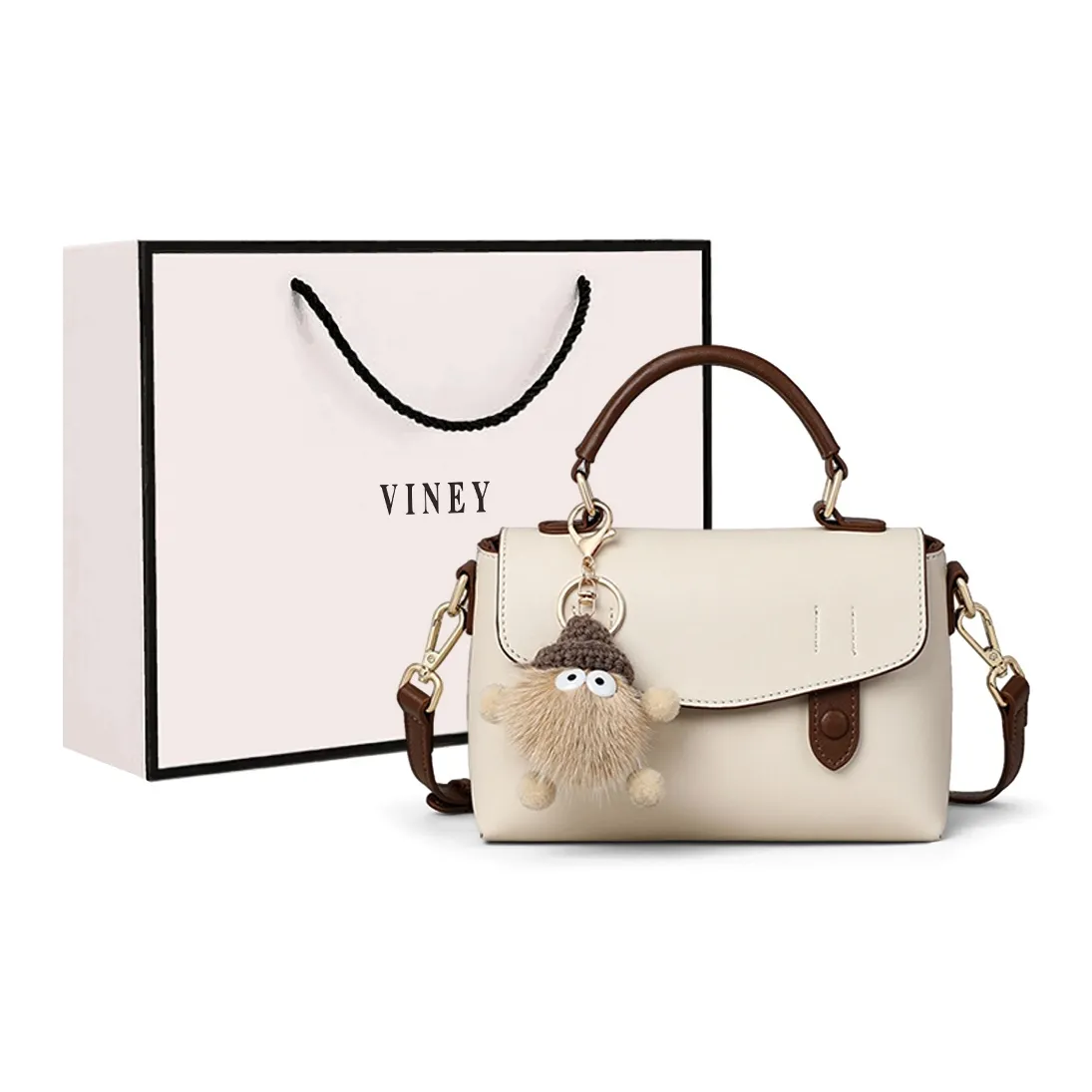 VINEY Cow Leather Handbag, Shoulder Bag, Crossbody Bag Regular Women's Milkshake White
