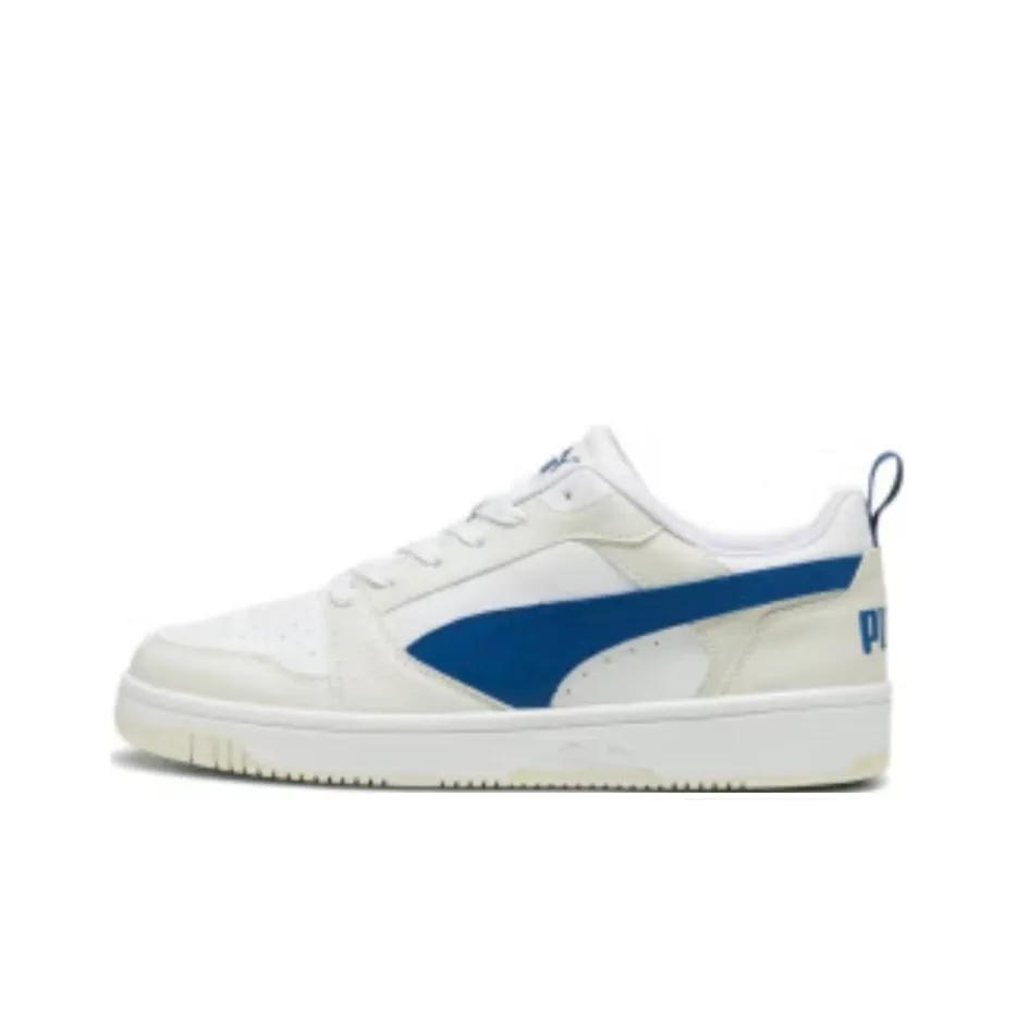 PUMA Rebound V6 Low Top Skateboard Shoes Unisex Beige White Blue