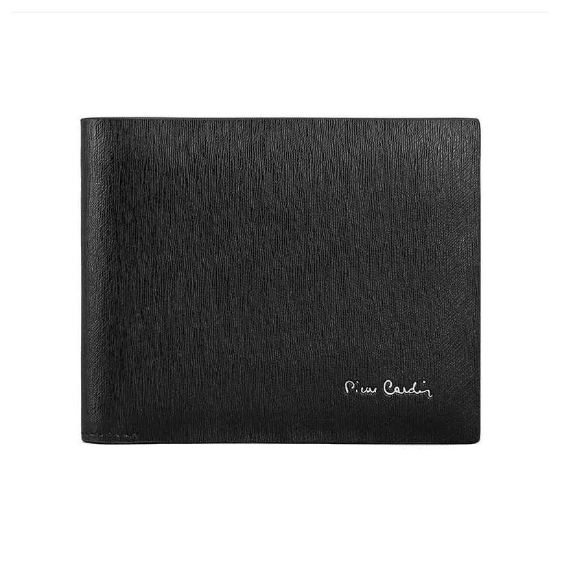 PIERRE CARDIN Top Grain Cow Leather Wallet Minimalist Style Men's Black