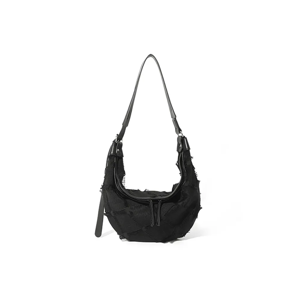 MASTER CANVAS Fabric Semi-Round Shoulder Bag Dumpling Shoulder Bags Sweet Regular Women's Black