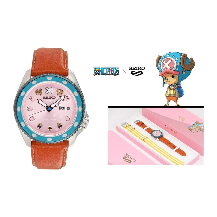 SEIKO Automatic Mechanical Movement Leather Strap Watch 42.5mm Unisex Pink Watch Dial