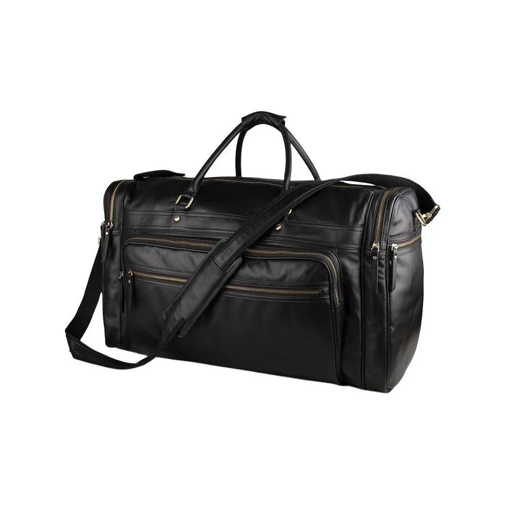 Top Grain Cow Leather Travel Bag Large Size Men's Black