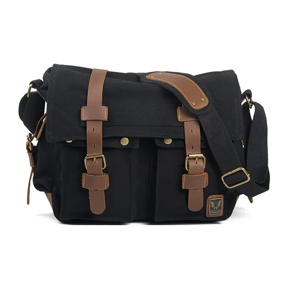 TTaG．baG Холст и кожа через плечо сумка стандартная мужская черная