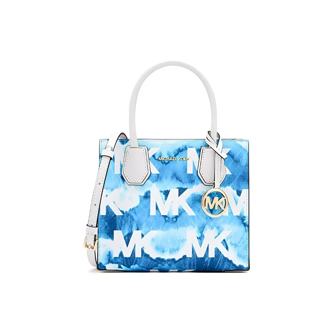 MICHAEL KORS Mercer Leather Tote Bag, Shopping Bag, Handbag, Shoulder Bag, Crossbody Bag Trumpets Women's Blue & White