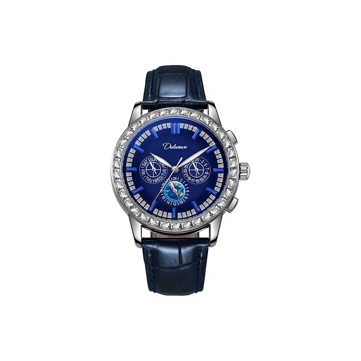 Dulunwe Автоматический Механический Механизм Естественная Кожа Ремешок Часы Мужские Черный Циферблат