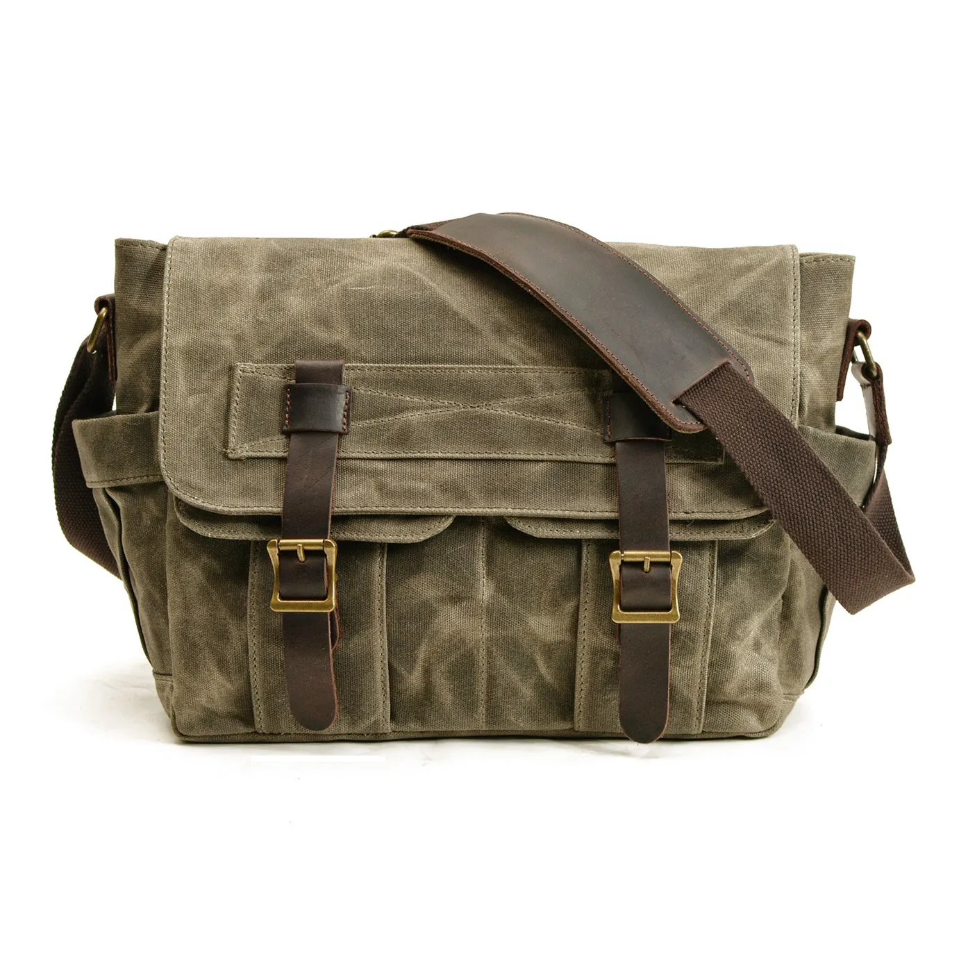 TTaG．baG Oilwax Canvas With Top Grain Cow Leather Canvas Bag Crossbody Bag Men's Khaki/Green/Black/Dark Gray