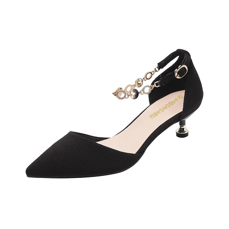 Qiandongmeili One Ремешок Сандалии 3,5 см Женские Черные