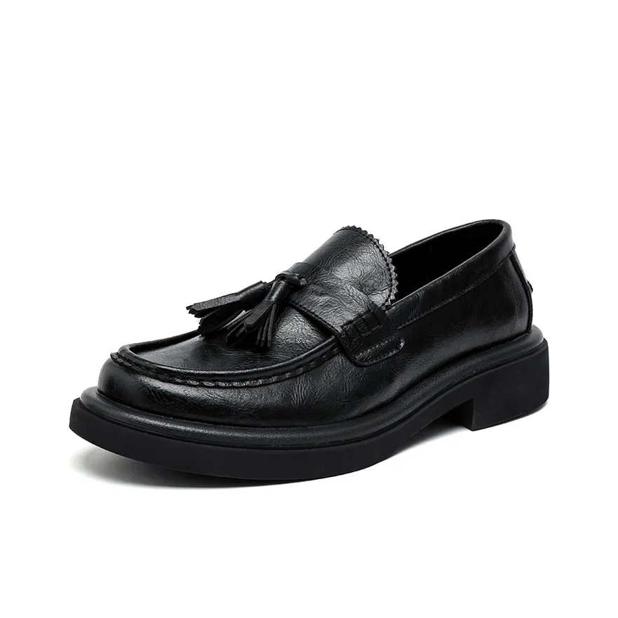 WEISHIBANGWEI Loafers Medium Heel Men's Black