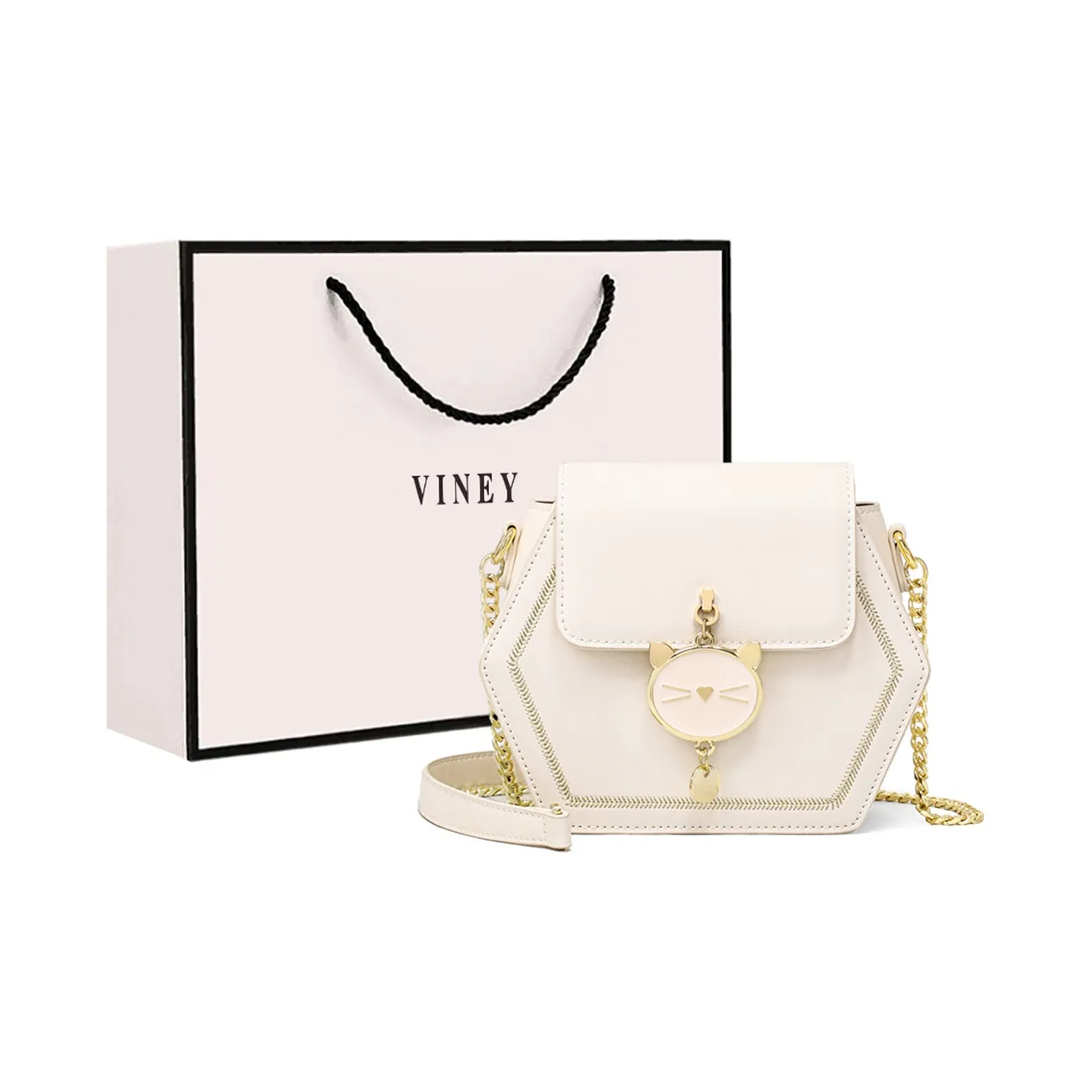 VINEY Сумка из коровьей кожи с цепочкой сумка через плечо мини женская экрю черная