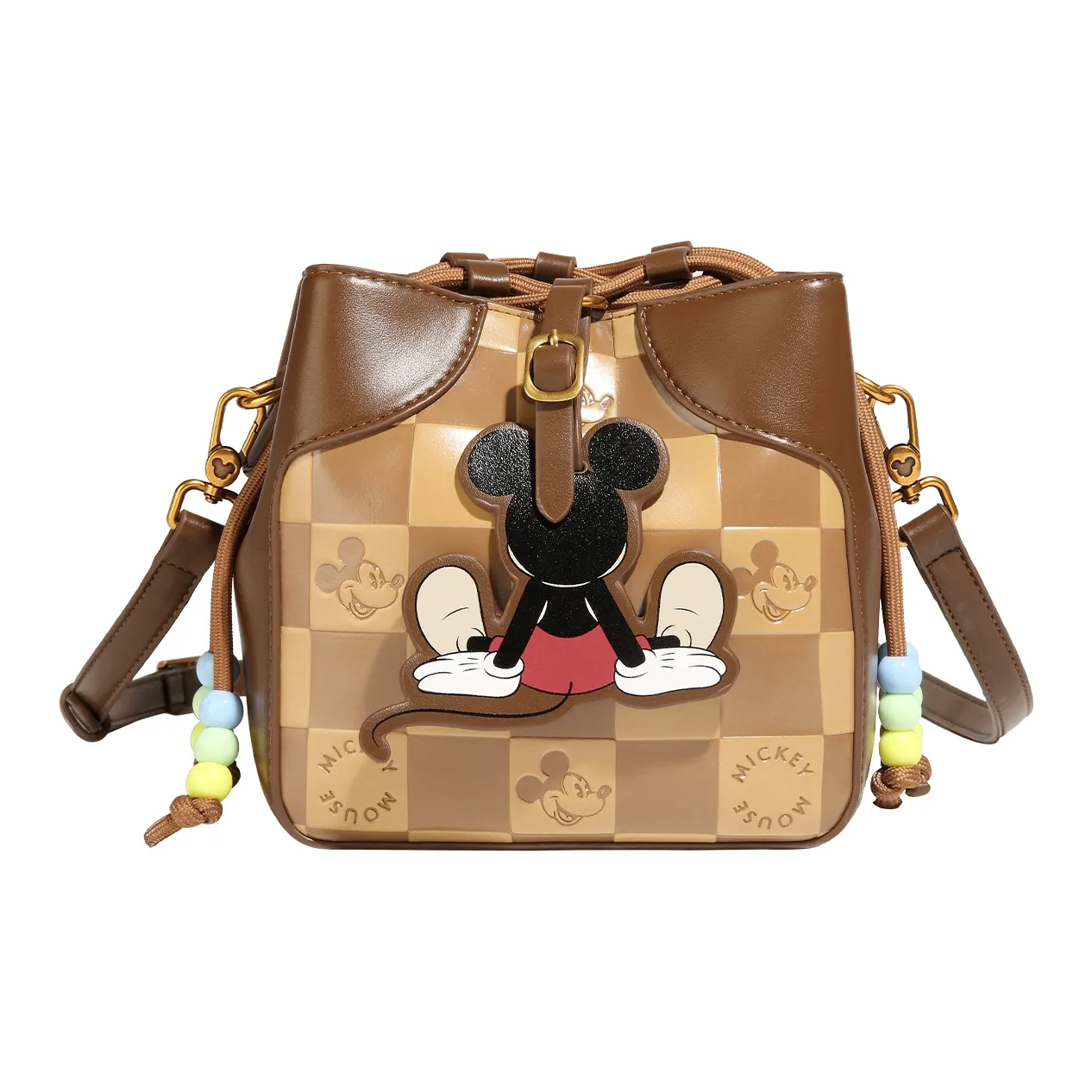 Disney Mickey Series ПУ (полиуретан) Ведрообразная сумка Сумка через плечо Маленькая Женская Кофейная