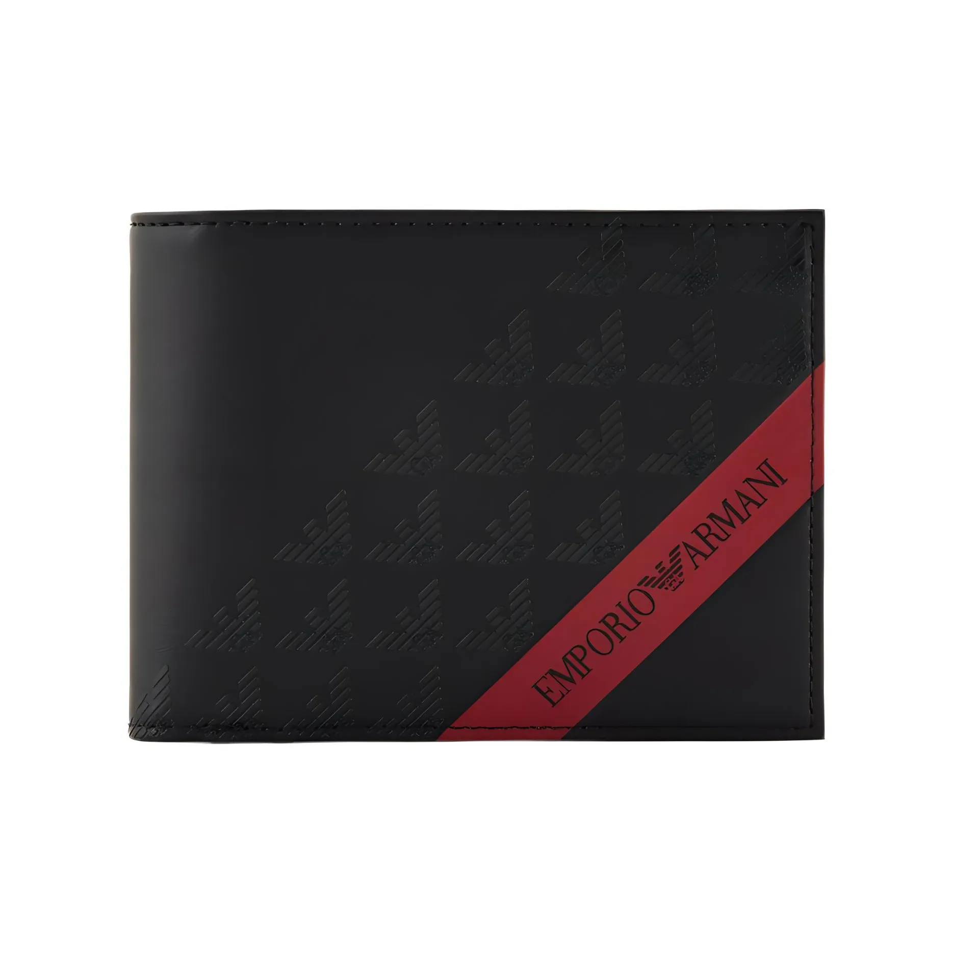 EMPORIO ARMANI Polyurethane Coin Purse Wallet Men's Black & Red