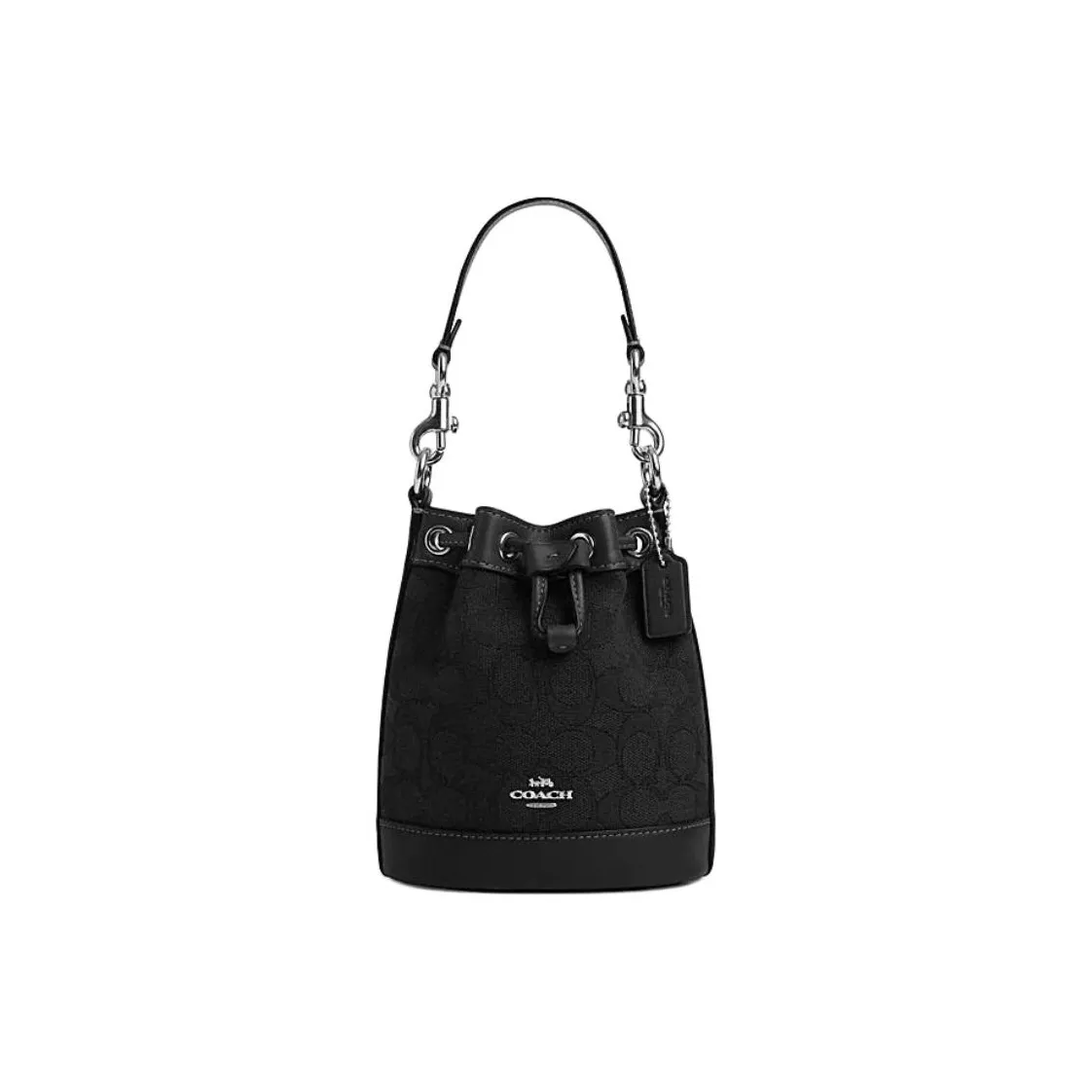 COACH Fabric With Cow Leather Bucket Bag, Handbag, Shoulder Bag, Crossbody Bag Mini Women's Silver Hardware & Black