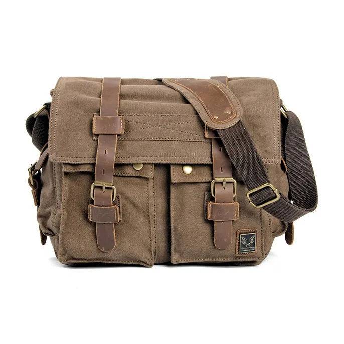 TTaG．baG Воловья кожа Пэчворк Холщовая сумка через плечо Сумка для ношения на плече Стандартная Мужская Светло-кофейный Темно-кофейный