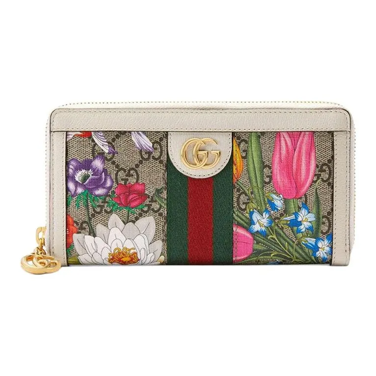 GUCCI Ophidia Canvas With Leather Wallets With Money Clip Women's Ebony/White/Multicolor