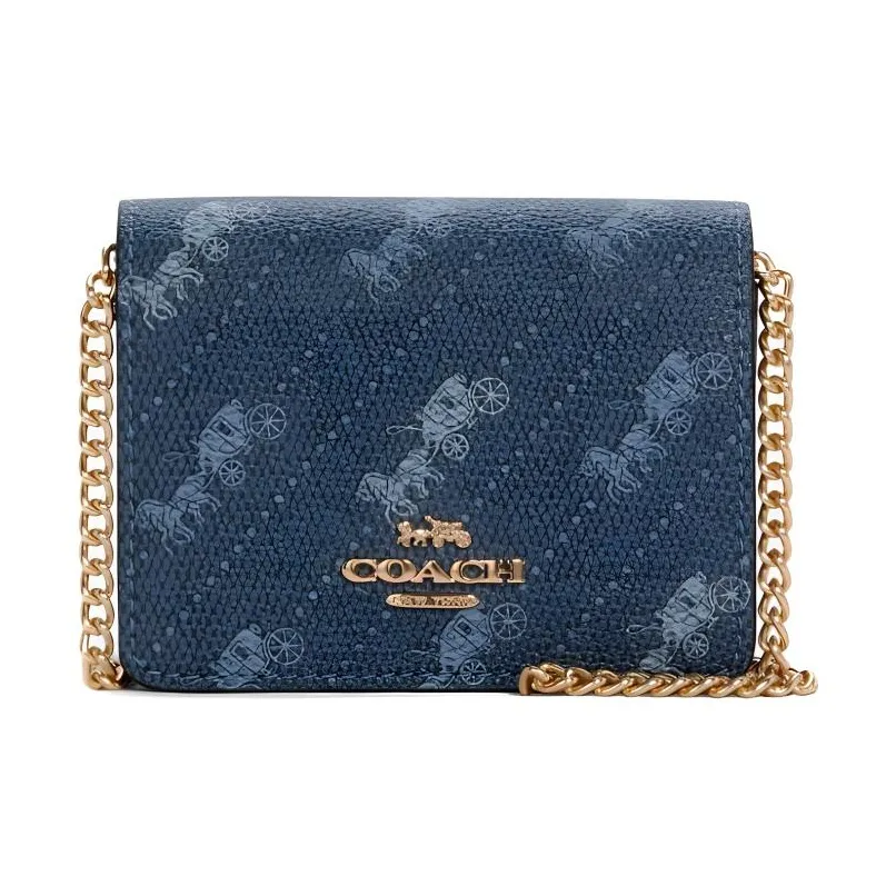 COACH Leather Shoulder Bag, Chain Bag, Crossbody Bag Mini Women's Denim Blue