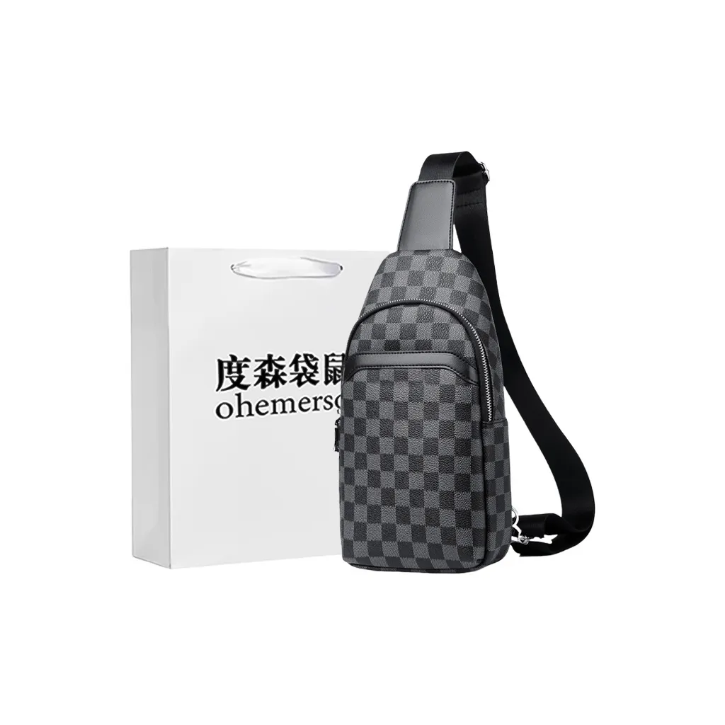 Dusen Kangaroo ПВХ Сумка через плечо Sling Сумка Мужская Черная Клетка