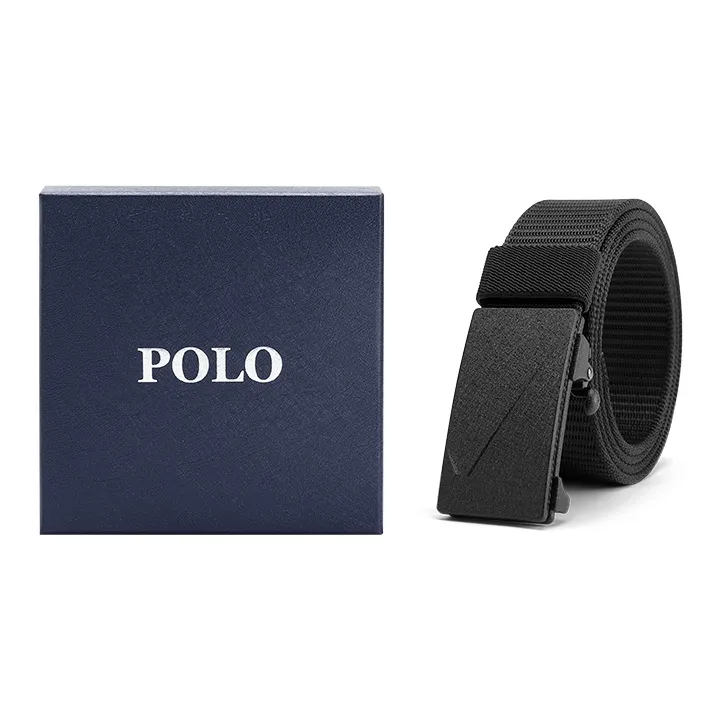 POLO Fabric Leather Belts Men's Gunmetal Width: 3.5cm