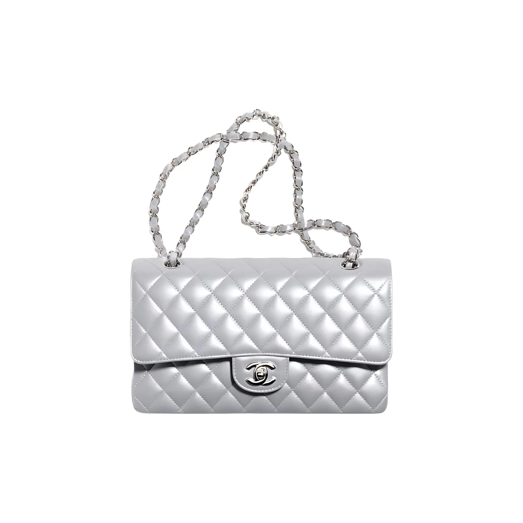 CHANEL Classic Flap CF Sheepskin Flap Bag, Shoulder Bag, Crossbody Bag Medium Size Women's Silver Gray