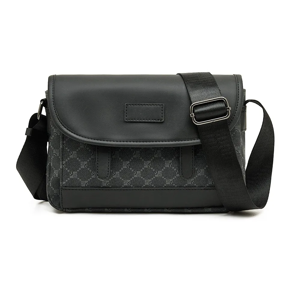 Old Man's Head Synthetic Leather Sling Bags Crossbody Bags Men's Black