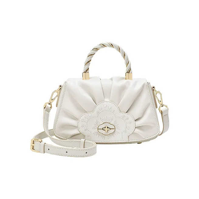 Ancient Yi Xi Коровья кожа Ткани вязаные Портативный Дизайн Винтаж Чонсам Сумка через плечо Женские Белый эвриалы