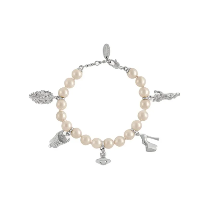 Vivienne Westwood Brass Glass Pearl Bracelets Women's Silver Вивьен Вествуд Латунь Стекло Жемчужные Браслеты Женские Серебристые