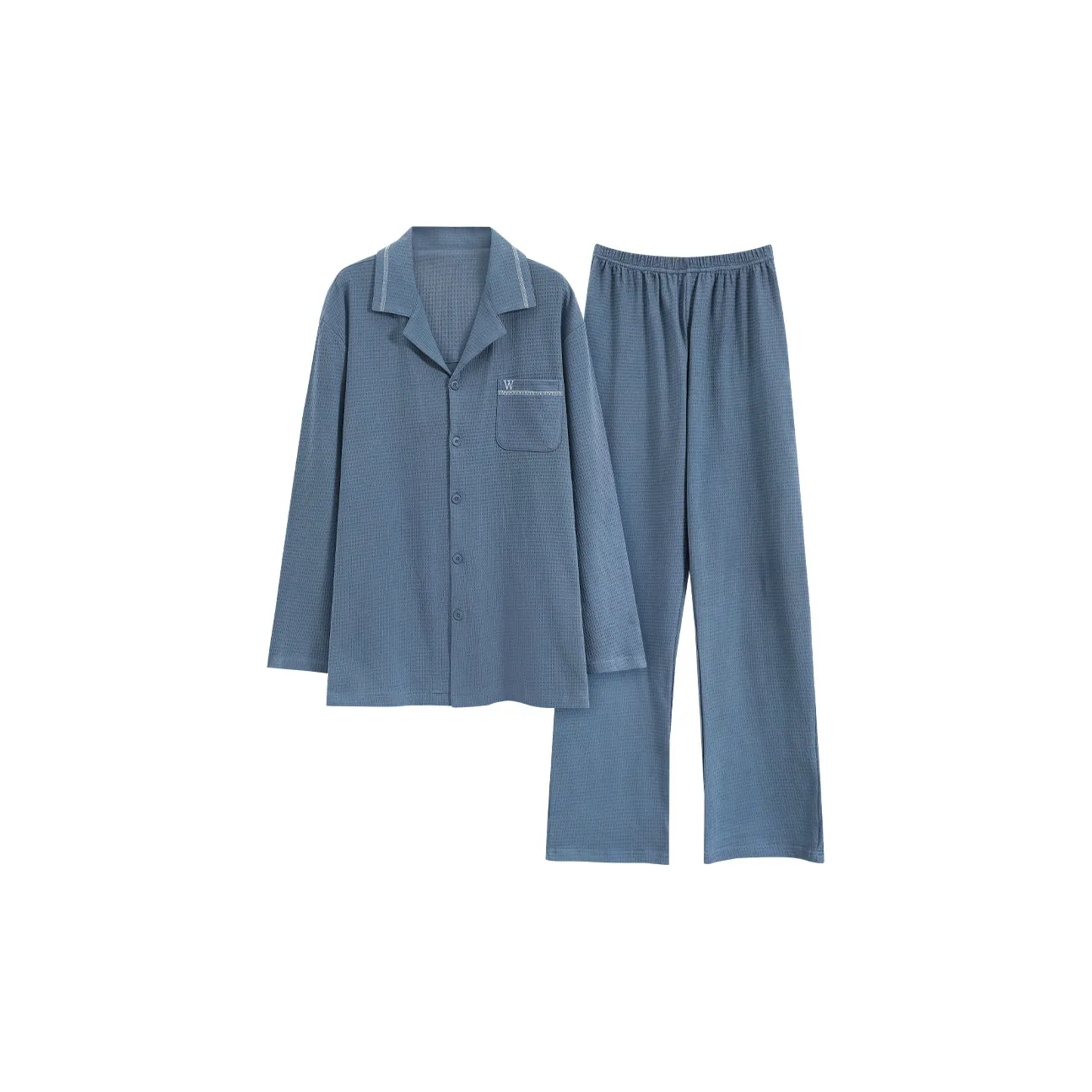 Сон Студенты Спальня Вафельная вязка Верхняя одежда Готовая Домашняя одежда Мужской Синий