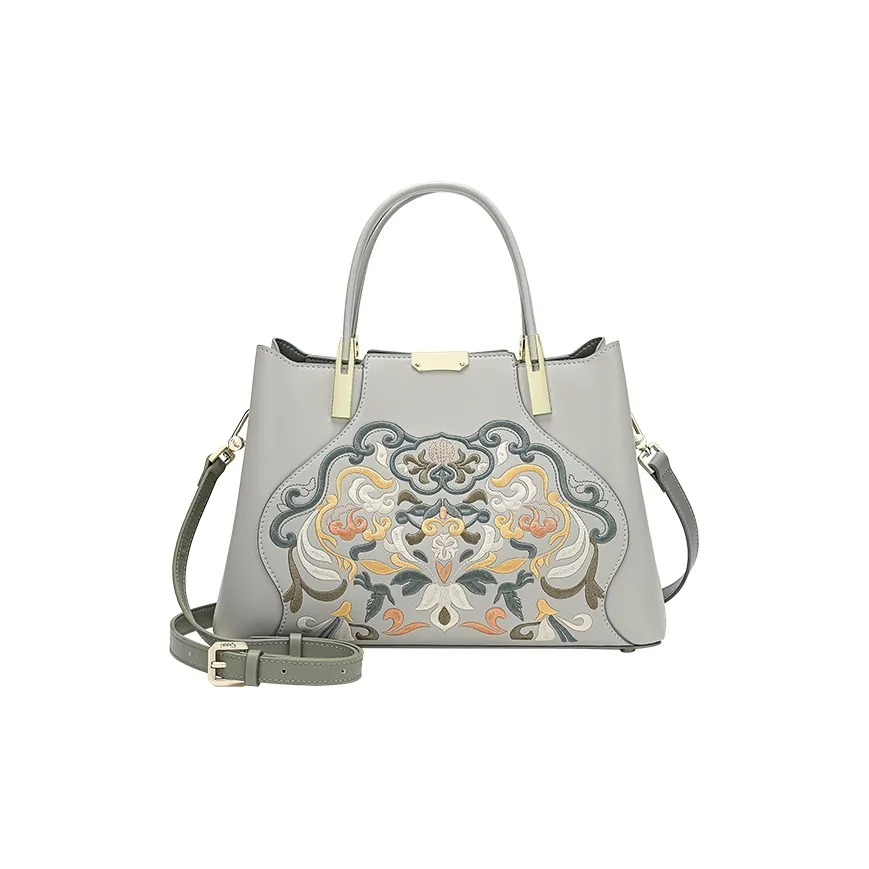 GUYIXI Коровья кожа Ципао Mom Сумка Сумка через плечо Сумка Большая Женская Цвет нефритовой шпильки Асфальтовый серый