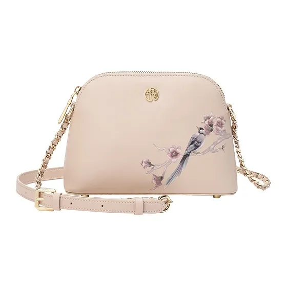 Ancient Yi Xi Cow Leather Minimalist Style Niche Chain Shoulder Bag, Crossbody Bag Women's Light Cherry Blossom Pink