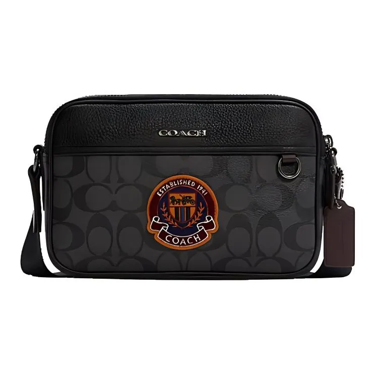 COACH Graham Кожа Camera Сумка Сумка через плечо Маленькая Мужская Черная Серый