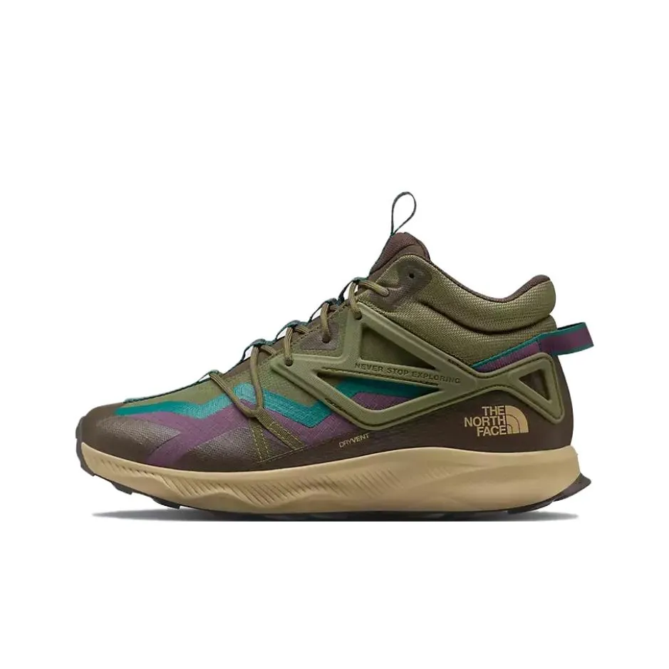 THE NORTH FACE Oxeye Water Resistant Rebound Mid Top Trekking low shoes Men's Forest Olive/Small Coffee Brown