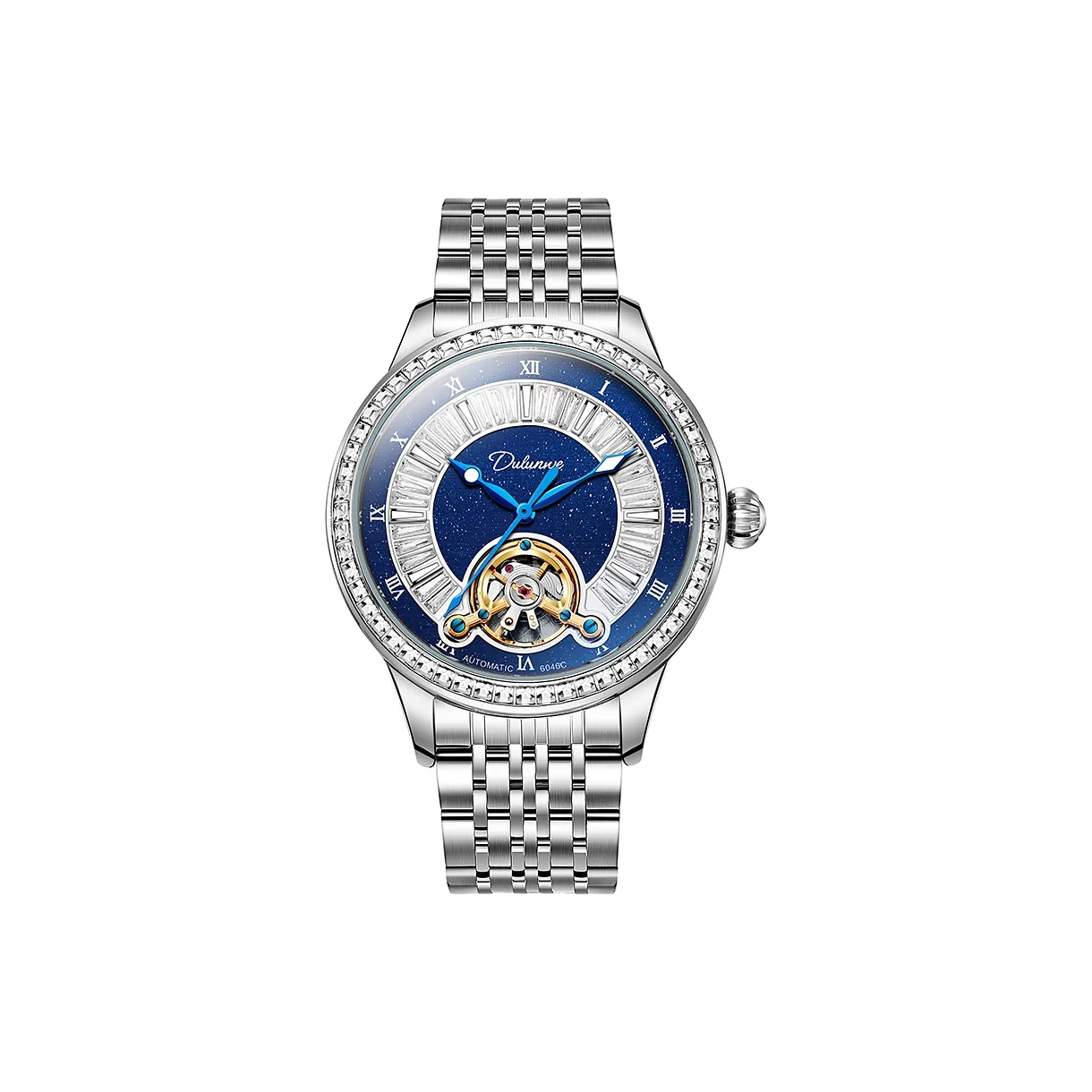 Dulunwe Автоматический Механический Механизм Нержавеющая Сталь Ремешок Часы Мужские Часы Золотистый Циферблат