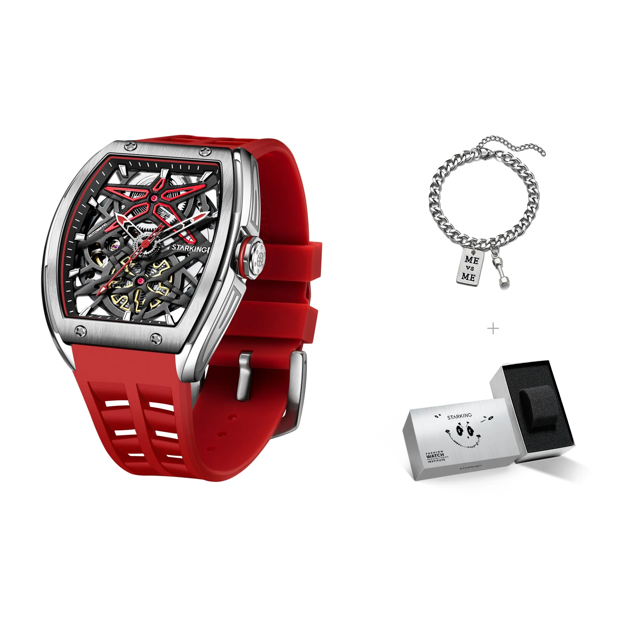 STARKING Opener Collection Automatic Mechanical Movement Rubber Strap Watch Men
s Watches Black Dial