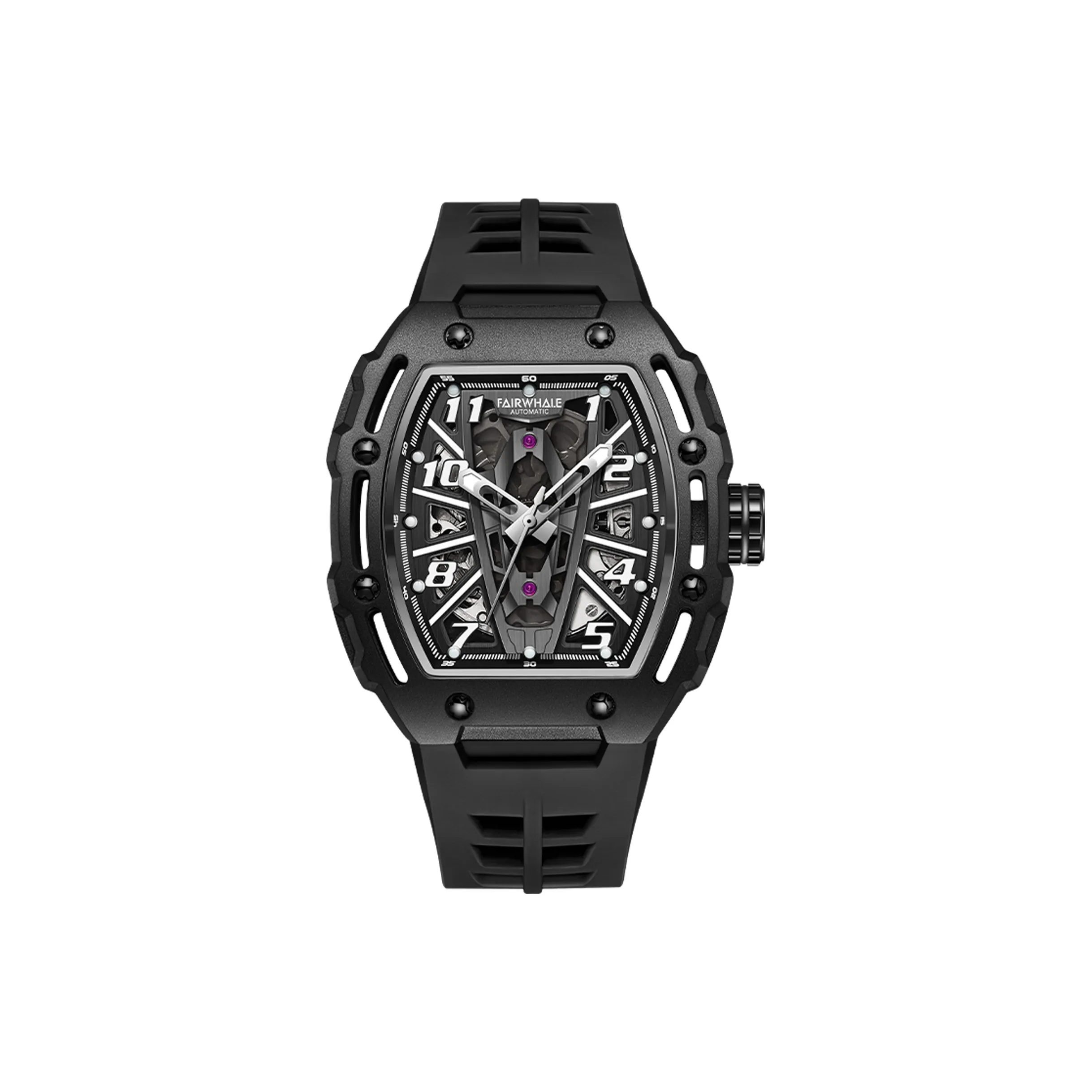 FAIRWHALE Starlight Collection Мужские часы Механический механизм Силиконовый ремешок Часы Мужские Черный циферблат