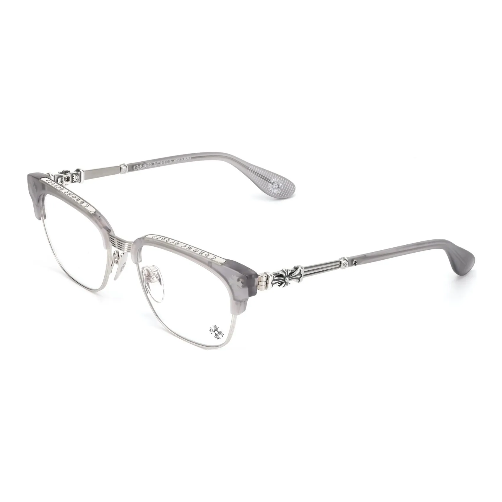 Chrome Hearts Plate And Metal Square Eyeglass Frames Unisex Smoke Gray