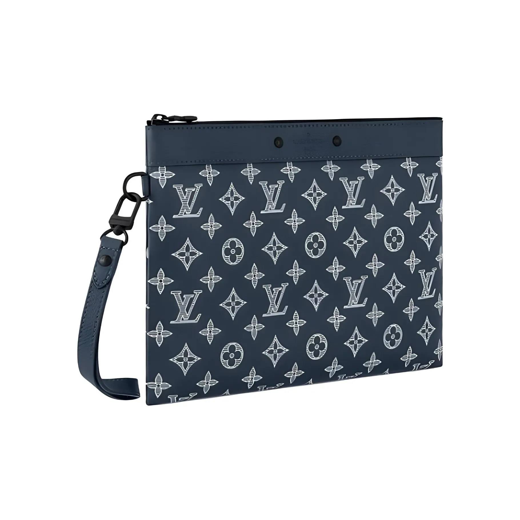 LOUIS VUITTON Pochette To Go Monogram Shadow Calfskin Crossbody Bag, Shoulder Bag Women's Marine Blue