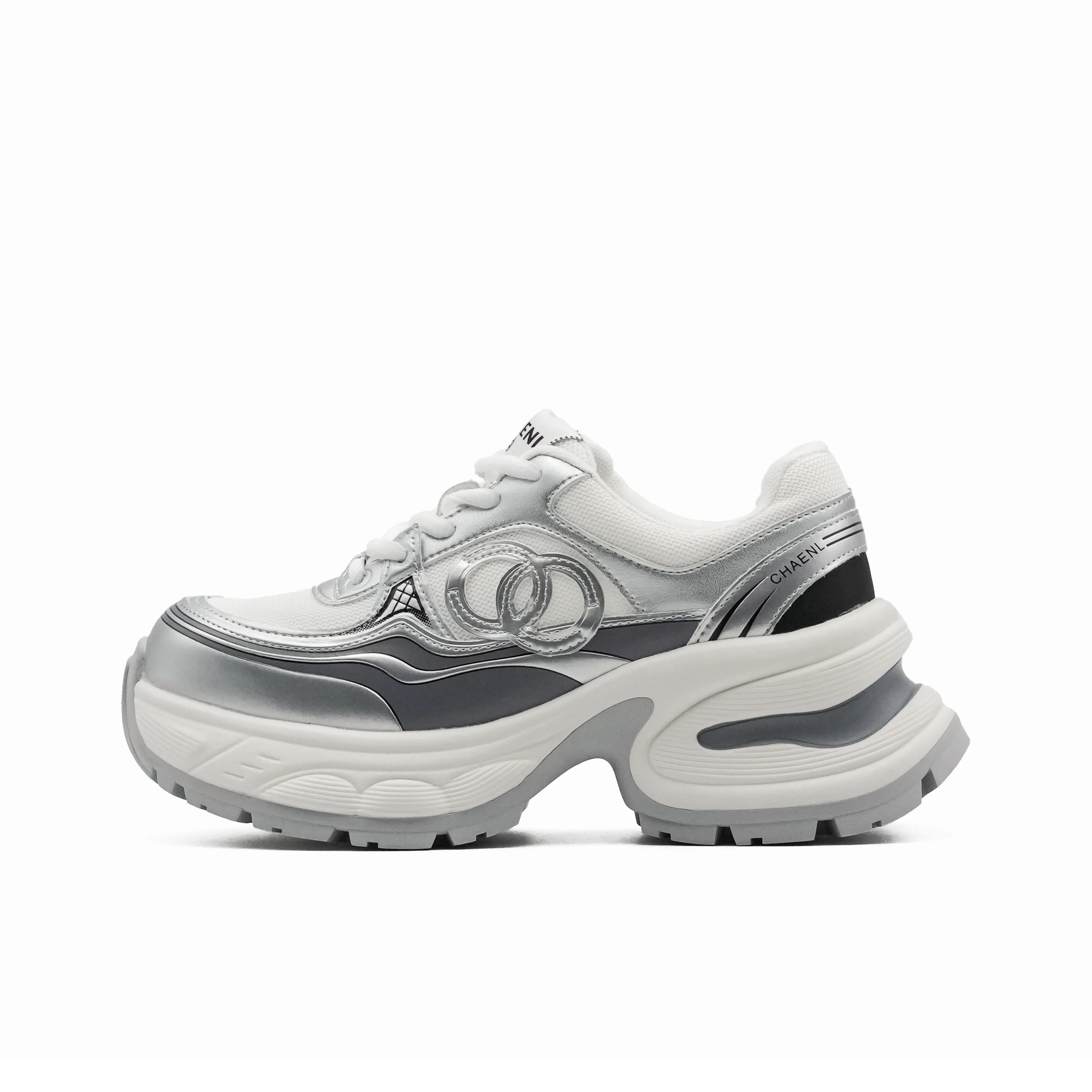 Little Sue Height Increasing Wear Resistant Low Top Chunky Sneakers Women's Silver