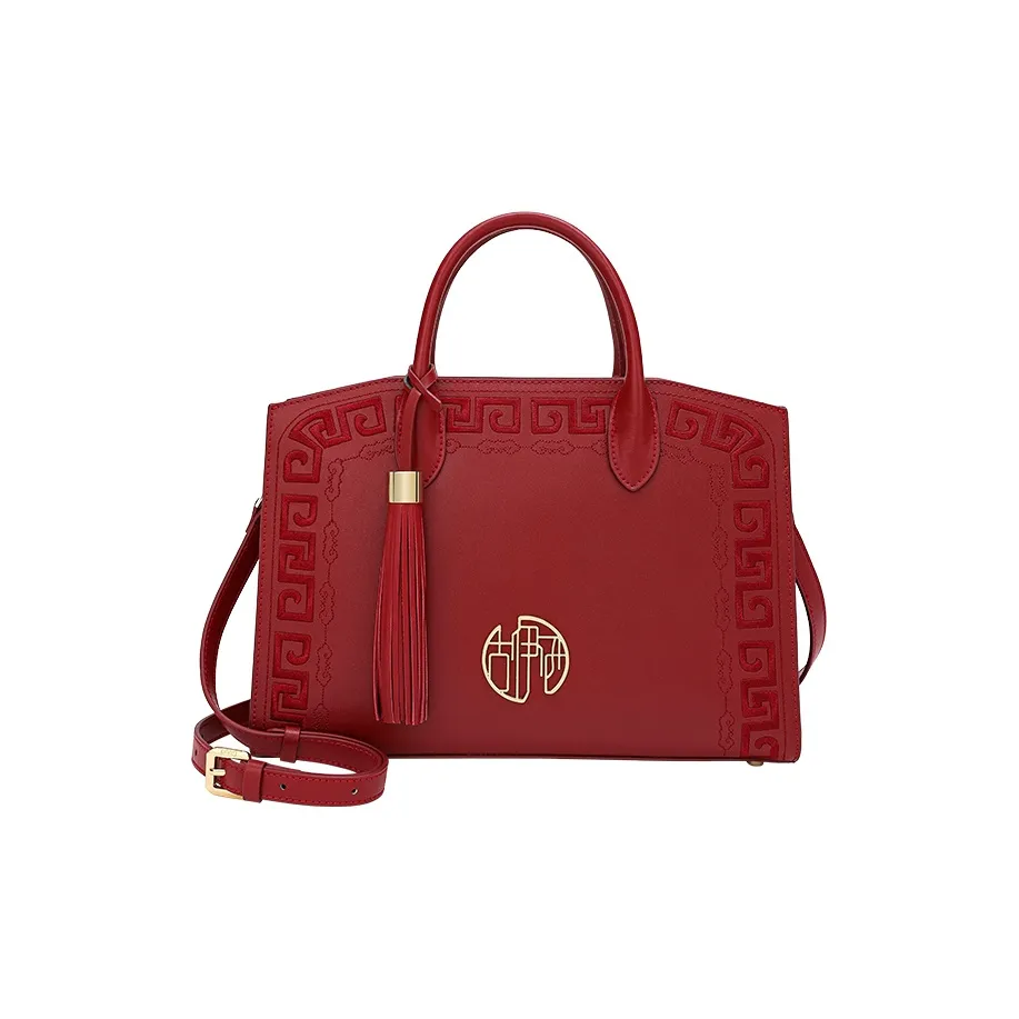 Ancient Yi Xi Коровья кожа Нишевая вышивка Чонсам Одно плечо Сумка Женская Винтажный красный