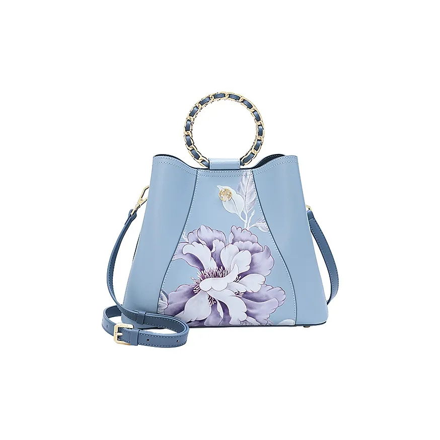 Ancient Yi Xi Cow Leather Elegant Mom Commute Crossbody One Shoulder Handbag Women's Sunny Mountain Blue