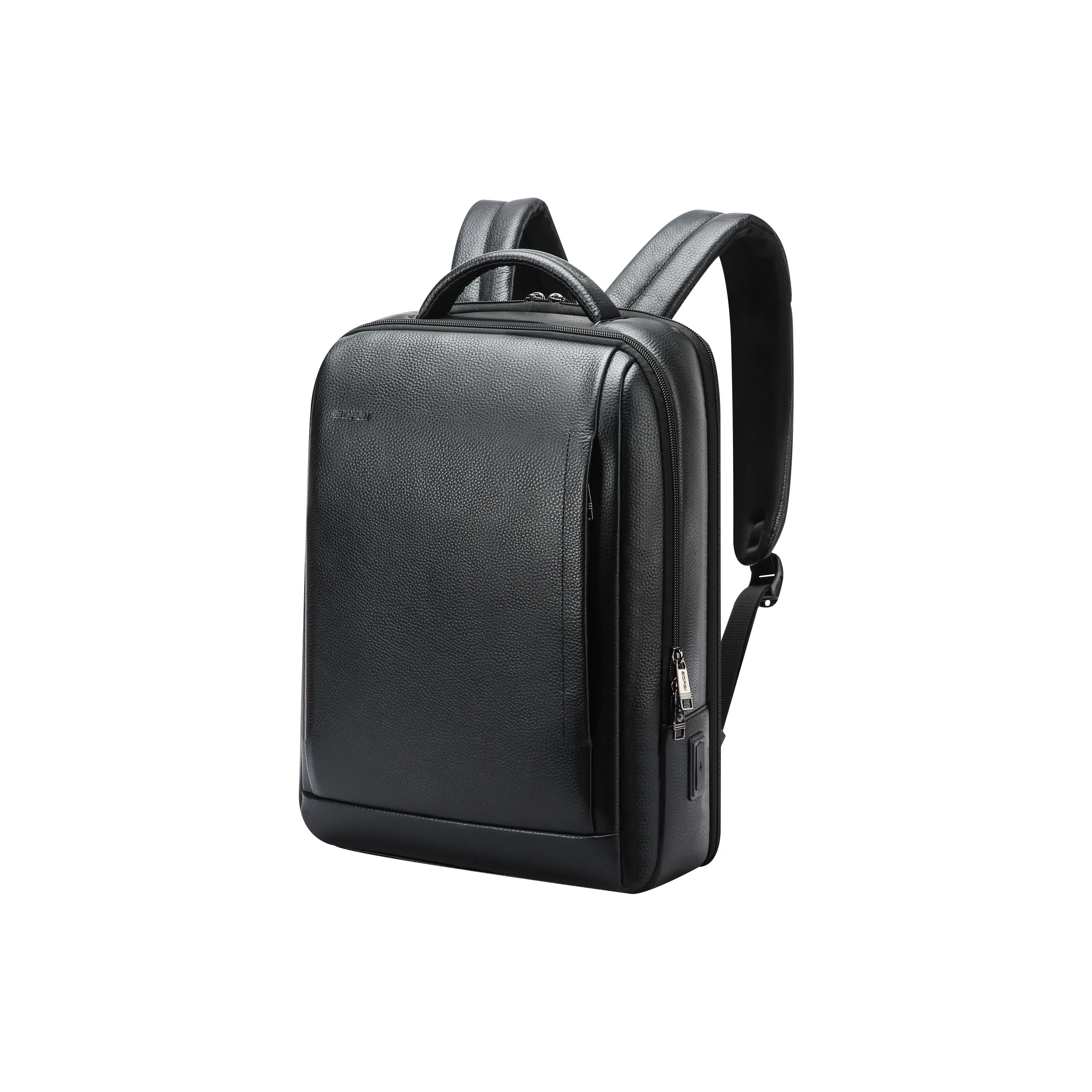 BOPAI Top Grain Cow Leather Backpack Laptop Backpack Regular Men's Black